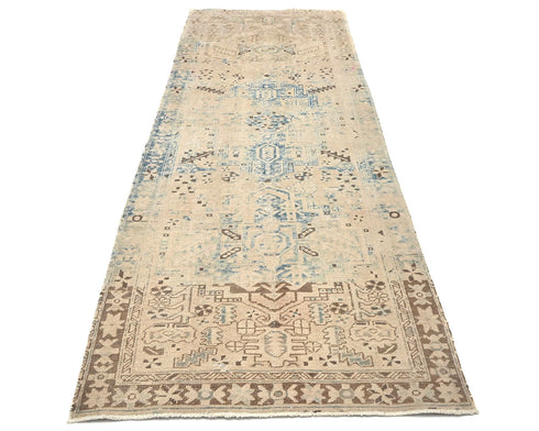 11 Ft Vintage Brown Persian Style Distressed Low Pile Wool Runner Rug